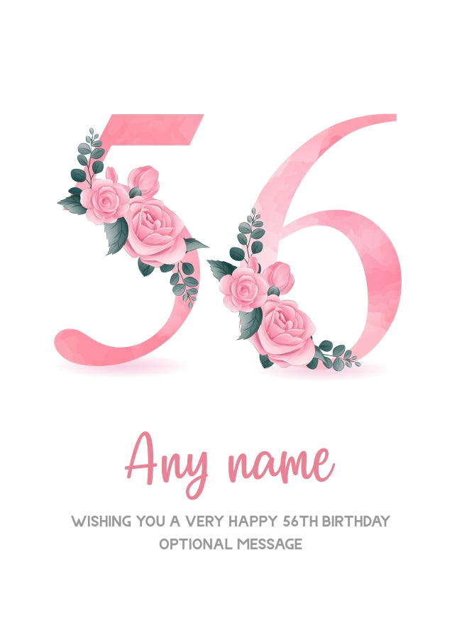 Personalised 56th Birthday Card for Women - Floral Greeting Cards