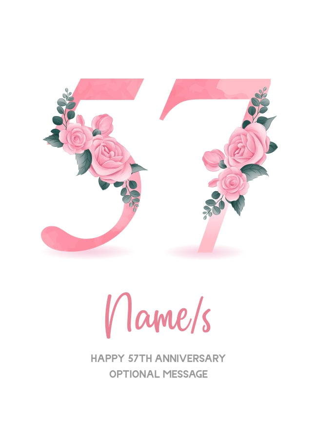 57th Anniversary Card for Wife Husband - Floral Number 57