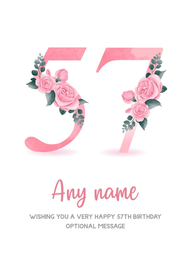 Personalised 57th Birthday Card for Women - Floral Greeting Cards