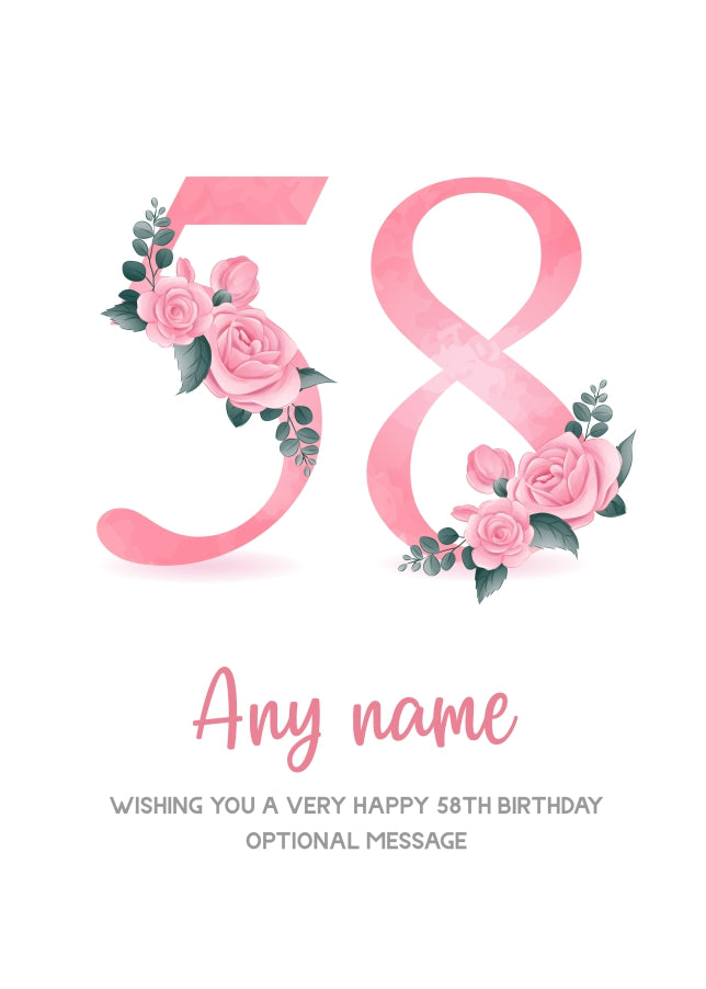Personalised 58th Birthday Card for Women - Floral Greeting Cards