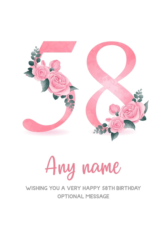 Personalised 58th Birthday Card for Women - Floral Greeting Cards