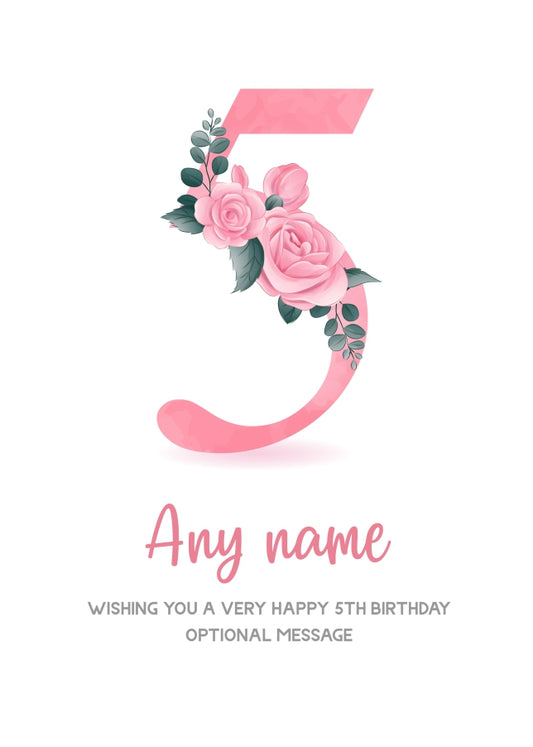 Personalised 5th Birthday Card for Girl - Floral Greeting Cards