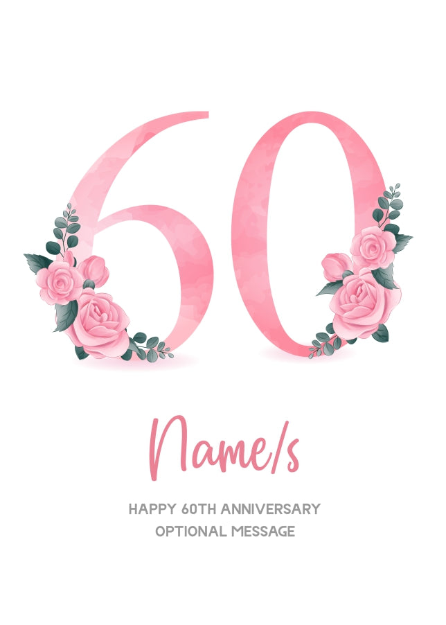 60th Anniversary Card for Wife Husband - Floral Number 60