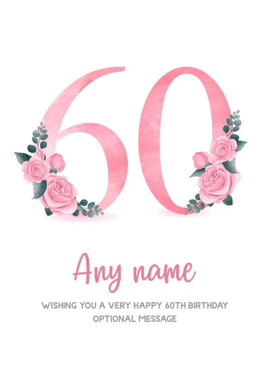 Personalised 60th Birthday Card for Women - Floral Greeting Cards