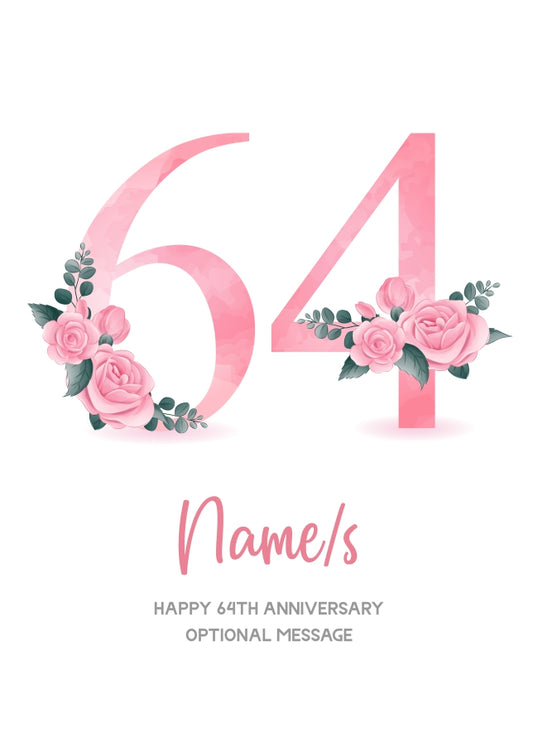 64th Anniversary Card for Wife Husband - Floral Number 64