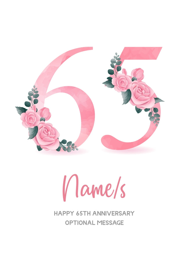65th Anniversary Card for Wife Husband - Floral Number 65