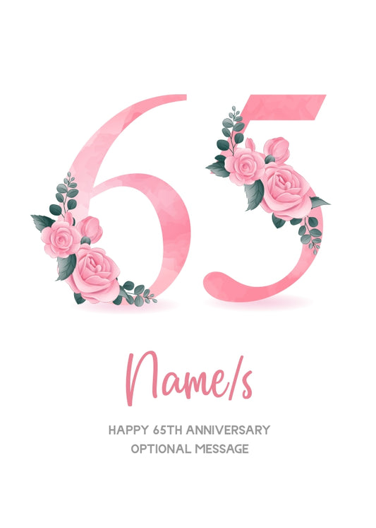 65th Anniversary Card for Wife Husband - Floral Number 65