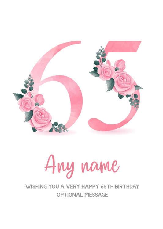 Personalised 65th Birthday Card for Women - Floral Greeting Cards
