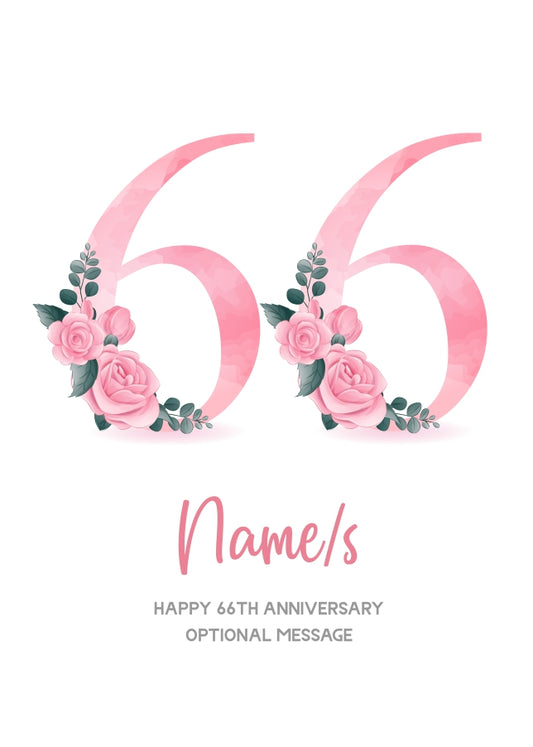 66th Anniversary Card for Wife Husband - Floral Number 66