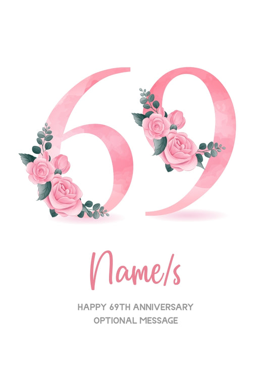 69th Anniversary Card for Wife Husband - Floral Number 69