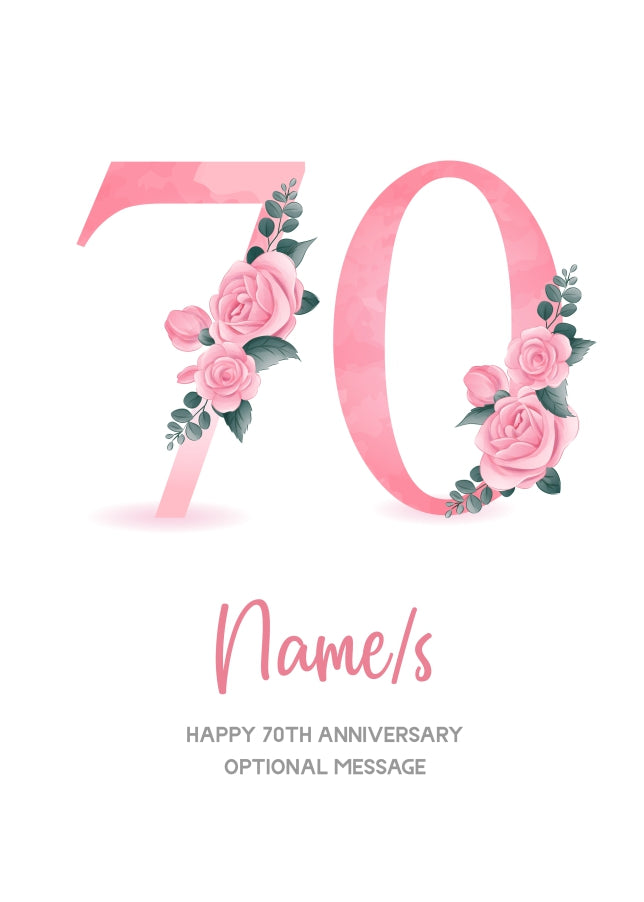 70th Anniversary Card for Wife Husband - Floral Number 70