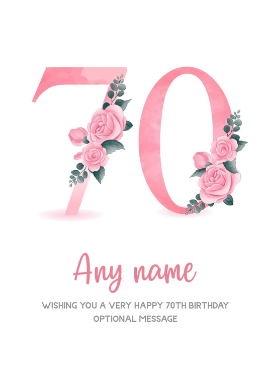 Personalised 70th Birthday Card for Women - Floral Greeting Cards