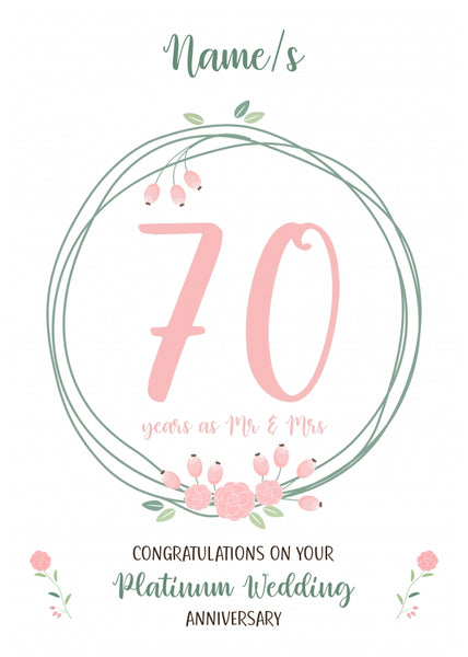 70th Weddng Annversary Card Platnum 70 Year Seventeth Greetng Card