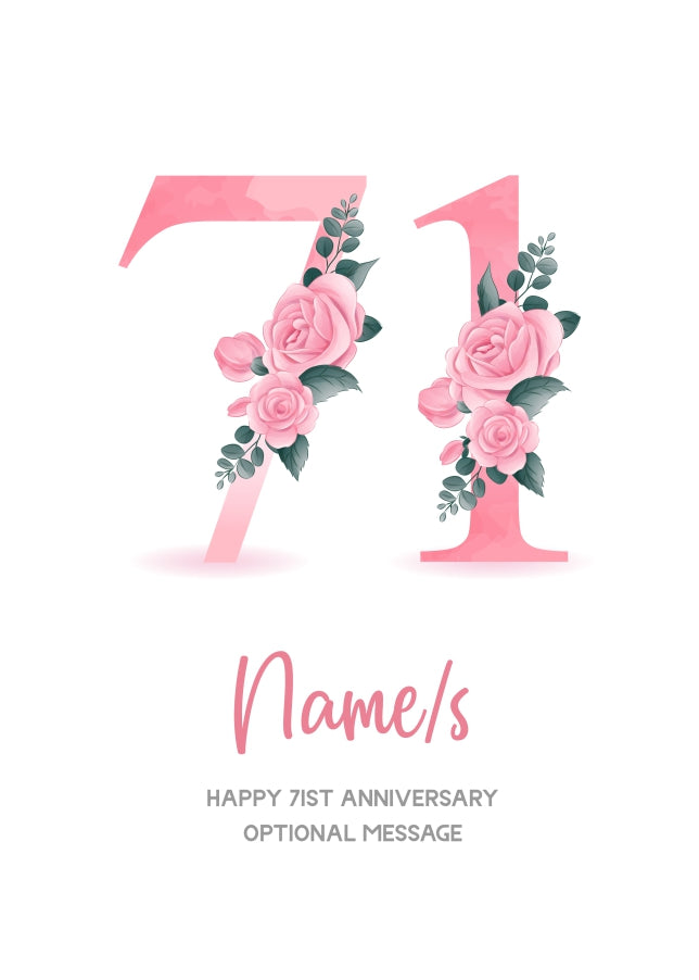 71st Anniversary Card for Wife Husband - Floral Number 71