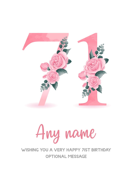 Personalised 71st Birthday Card for Women - Floral Greeting Cards