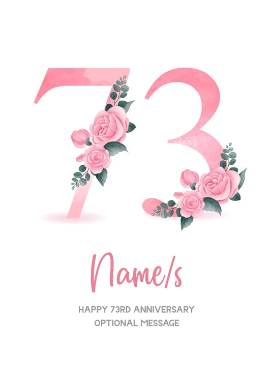 73rd Anniversary Card for Wife Husband - Floral Number 73