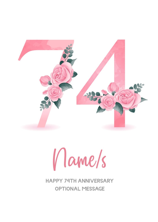 74th Anniversary Card for Wife Husband - Floral Number 74