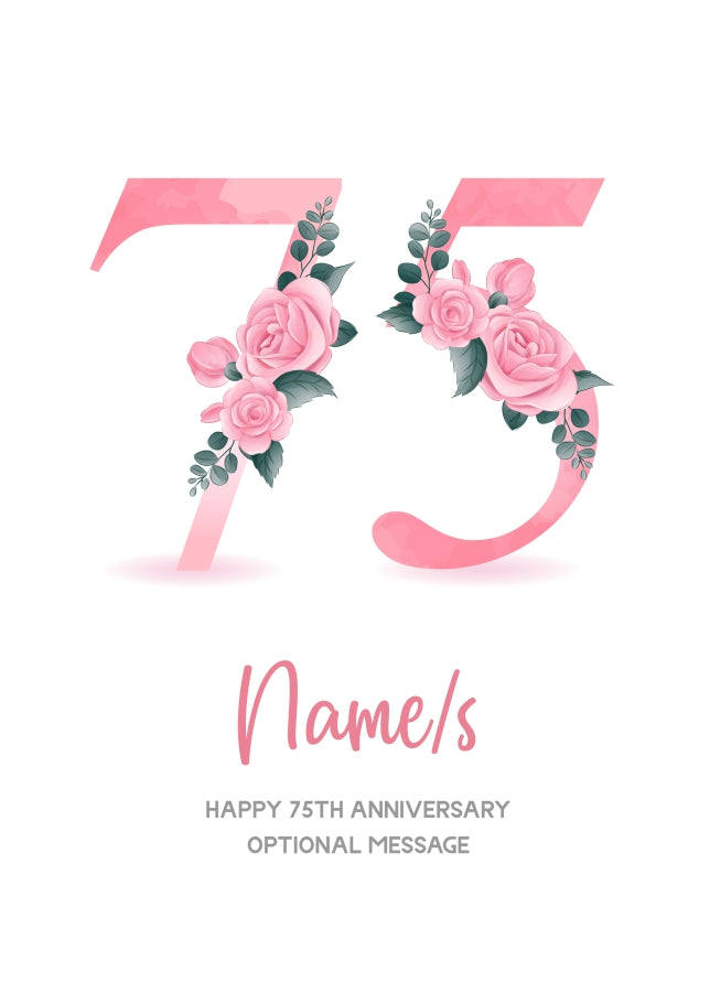 75th Anniversary Card for Wife Husband - Floral Number 75
