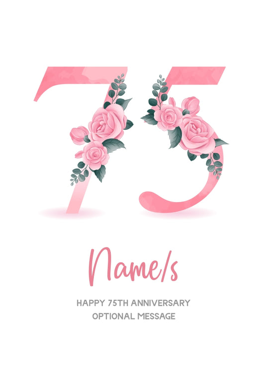 75th Anniversary Card for Wife Husband - Floral Number 75