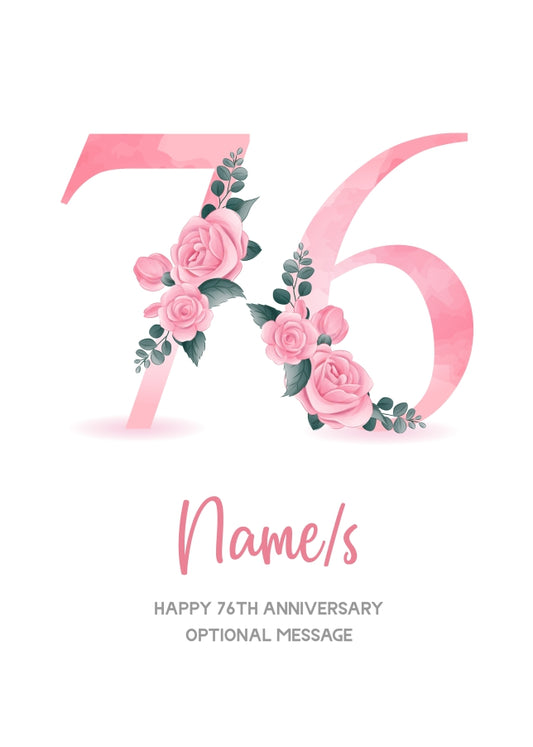 76th Anniversary Card for Wife Husband - Floral Number 76