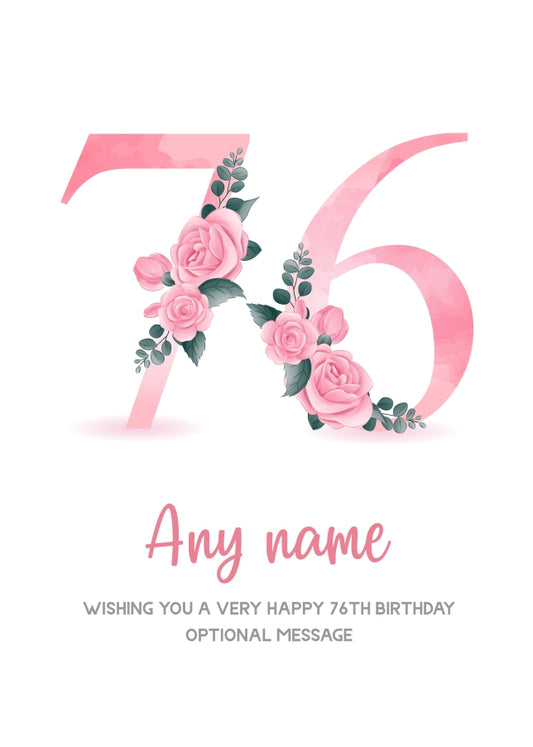 Personalised 76th Birthday Card for Women - Floral Greeting Cards