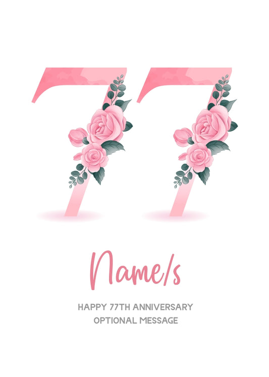 77th Anniversary Card for Wife Husband - Floral Number 77
