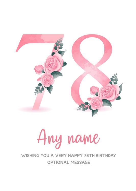 Personalised 78th Birthday Card for Women - Floral Greeting Cards