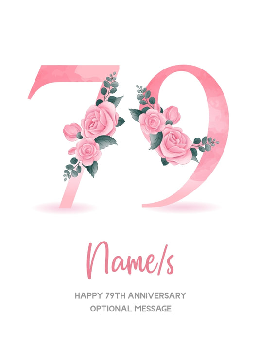 79th Anniversary Card for Wife Husband - Floral Number 79