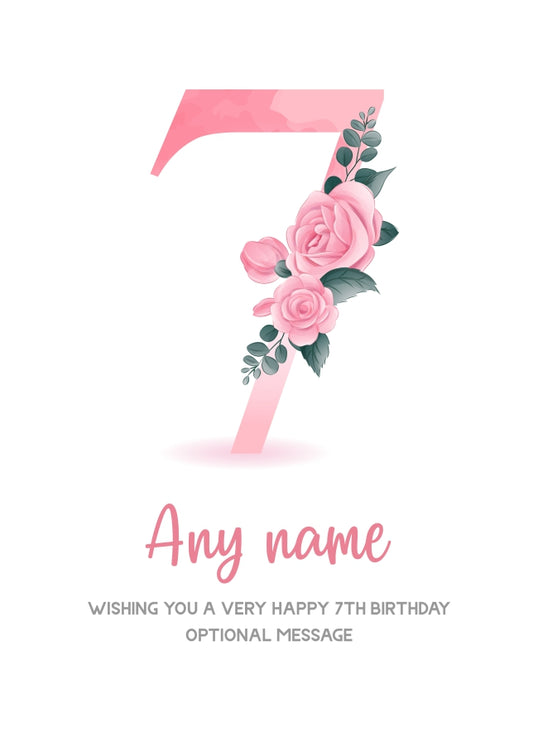 Personalised 7th Birthday Card for Girl - Floral Greeting Cards