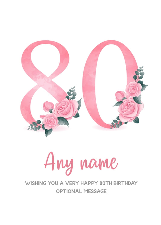 Personalised 80th Birthday Card for Women - Floral Greeting Cards