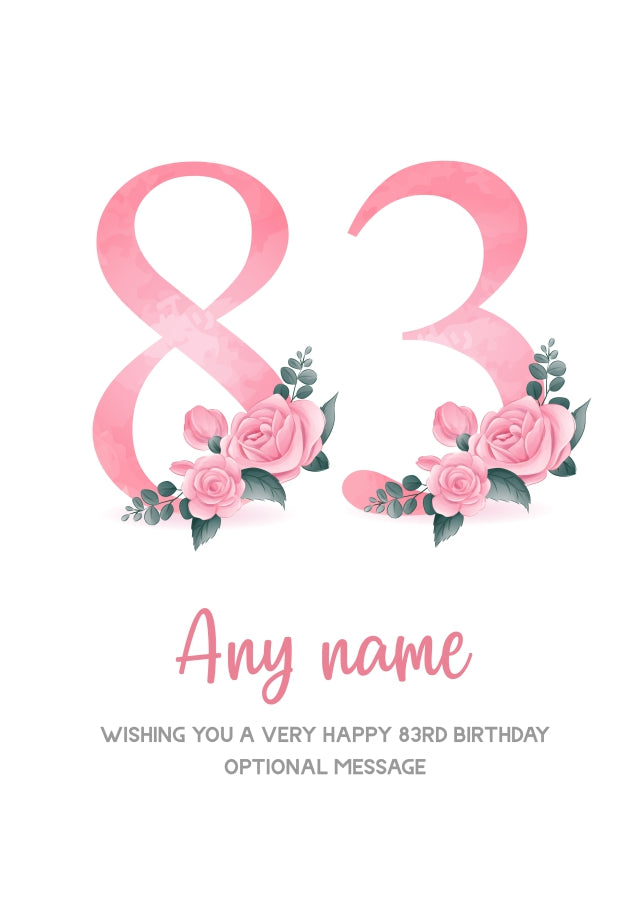 Personalised 83rd Birthday Card for Women - Floral Greeting Cards