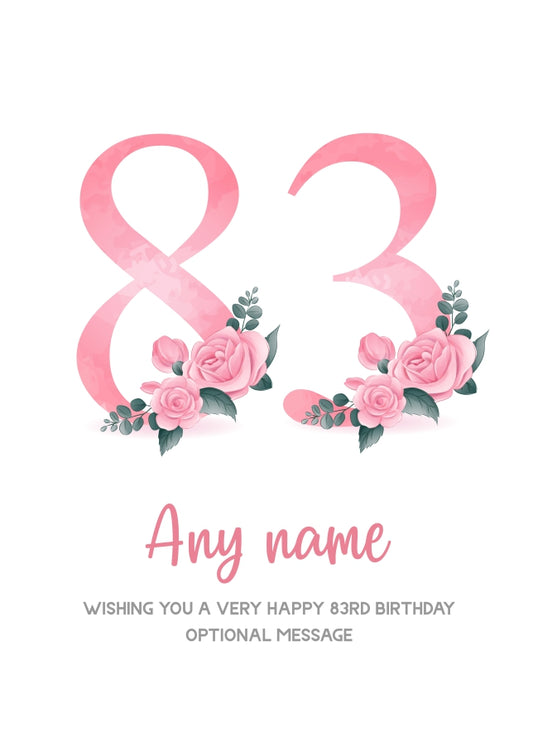 Personalised 83rd Birthday Card for Women - Floral Greeting Cards