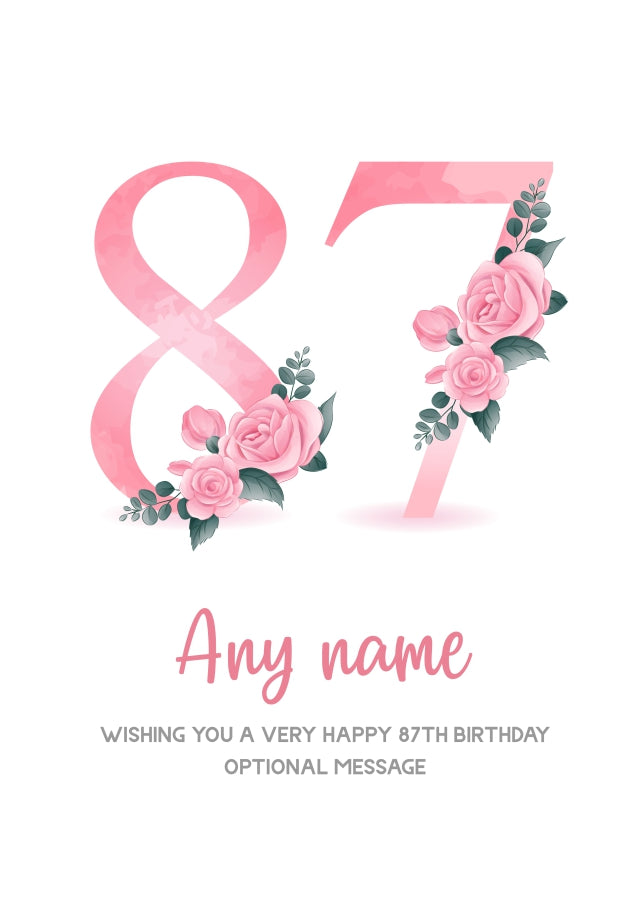 Personalised 87th Birthday Card for Women - Floral Greeting Cards
