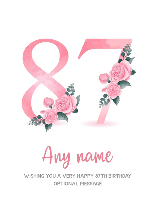 Personalised 87th Birthday Card for Women - Floral Greeting Cards