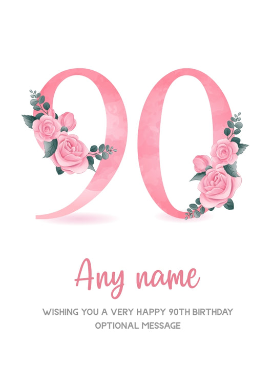 Personalised 90th Birthday Card for Women - Floral Greeting Cards
