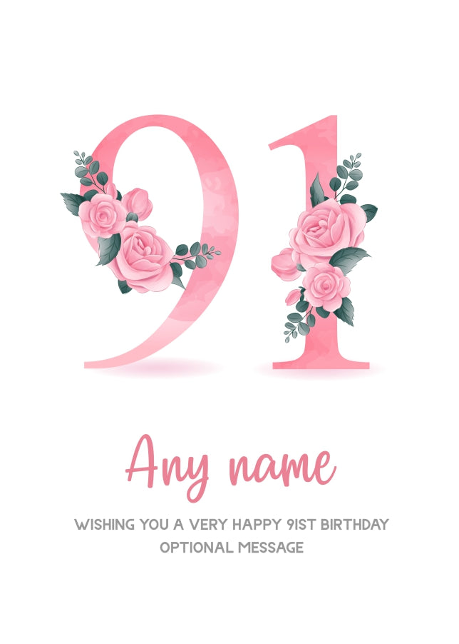 Personalised 91st Birthday Card for Women - Floral Greeting Cards