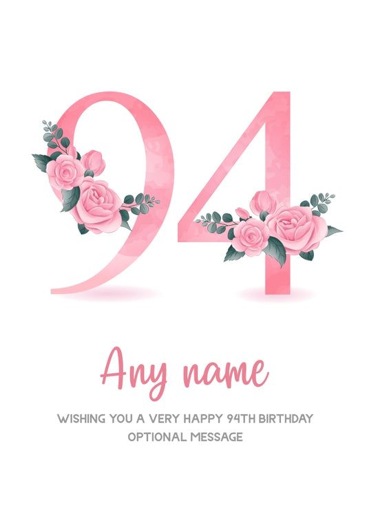 Personalised 94th Birthday Card for Women - Floral Greeting Cards