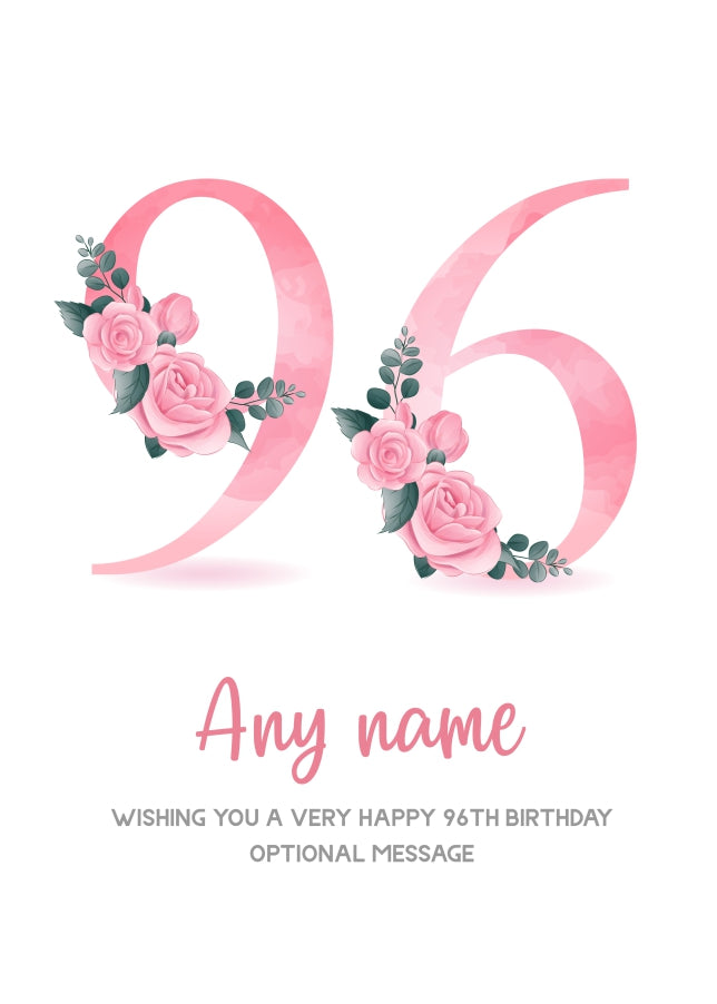 Personalised 96th Birthday Card for Women - Floral Greeting Cards