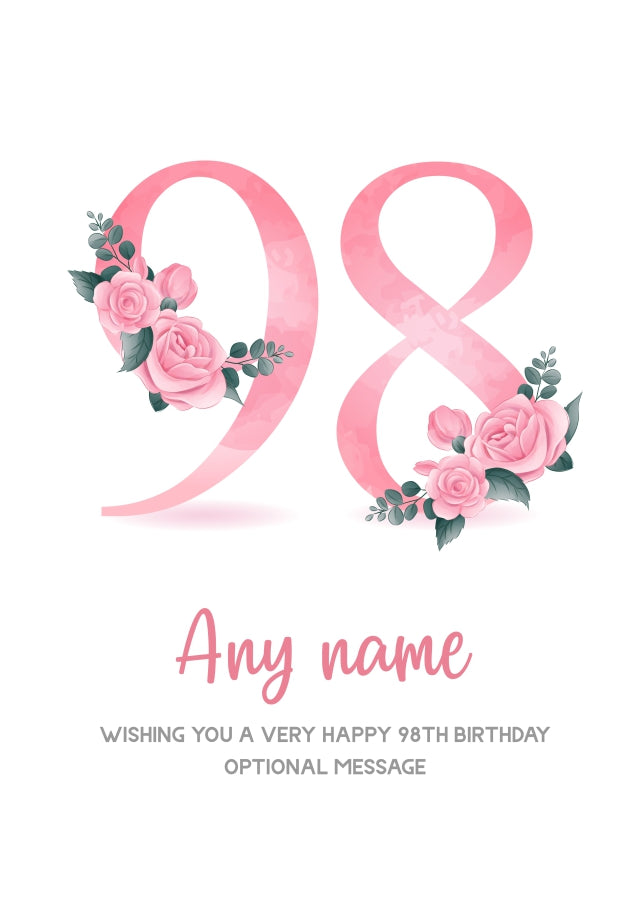 Personalised 98th Birthday Card for Women - Floral Greeting Cards