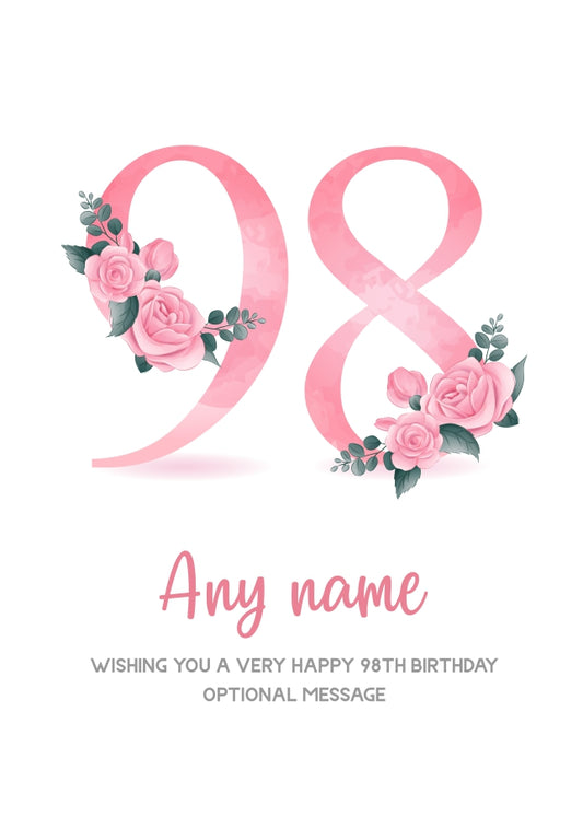 Personalised 98th Birthday Card for Women - Floral Greeting Cards