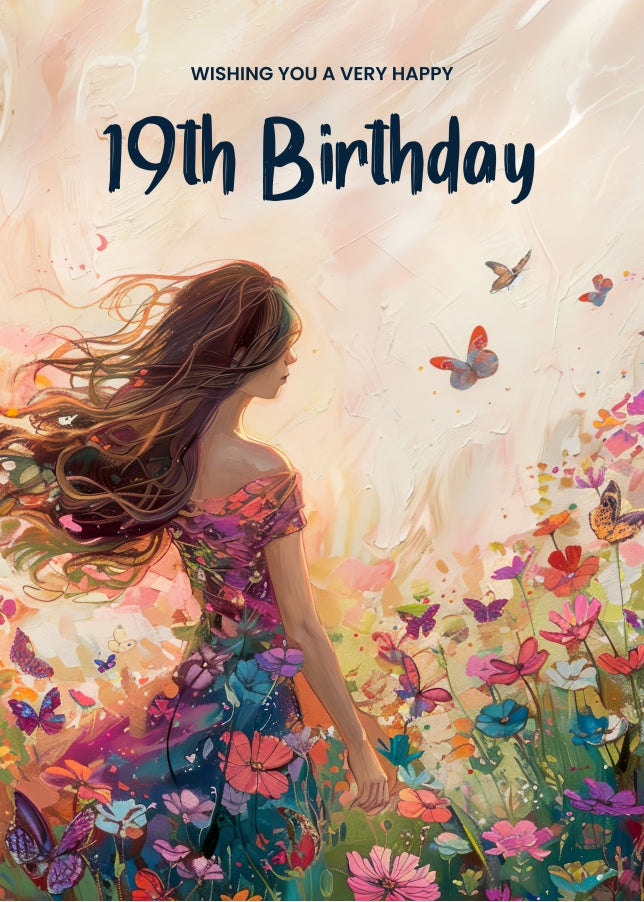 Floral 19th Birthday Card for Girls