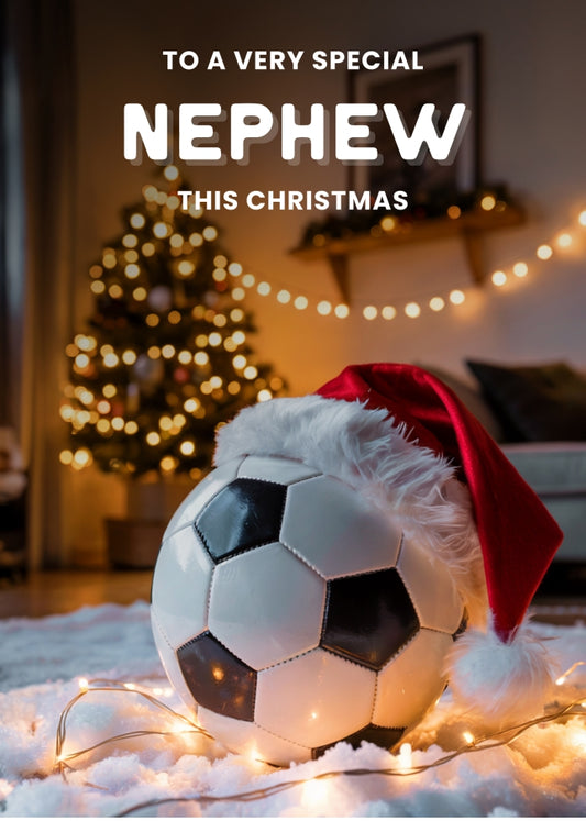 Football Christmas Card for Nephew - Football with Santa Hat