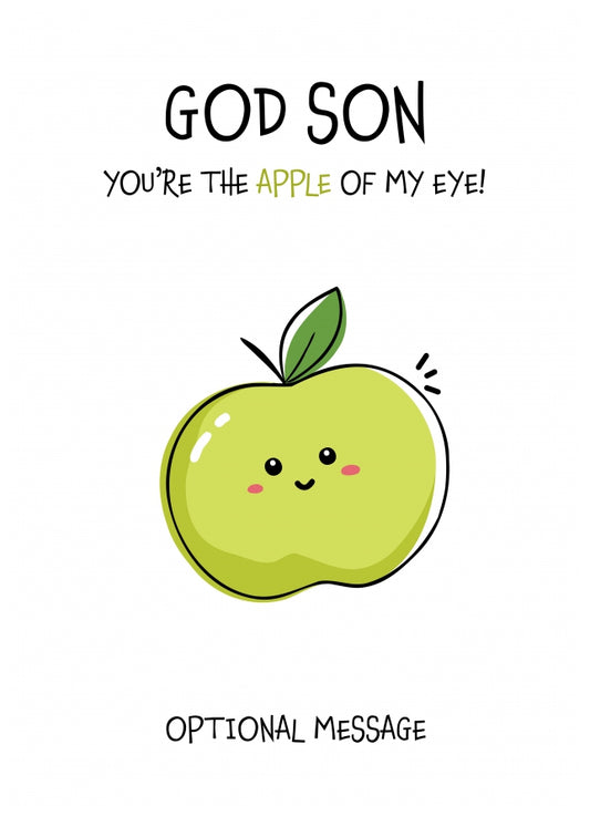 Fruit Pun Birthday Day Card for God Son - Apple of my Eye