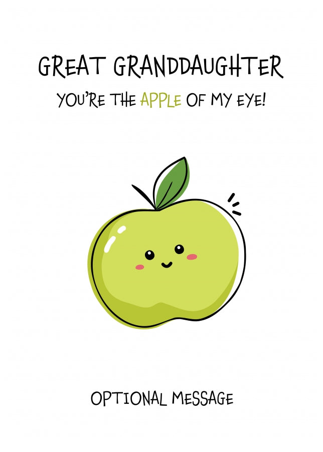 Fruit Pun Birthday Day Card for Great Granddaughter - Apple of my Eye