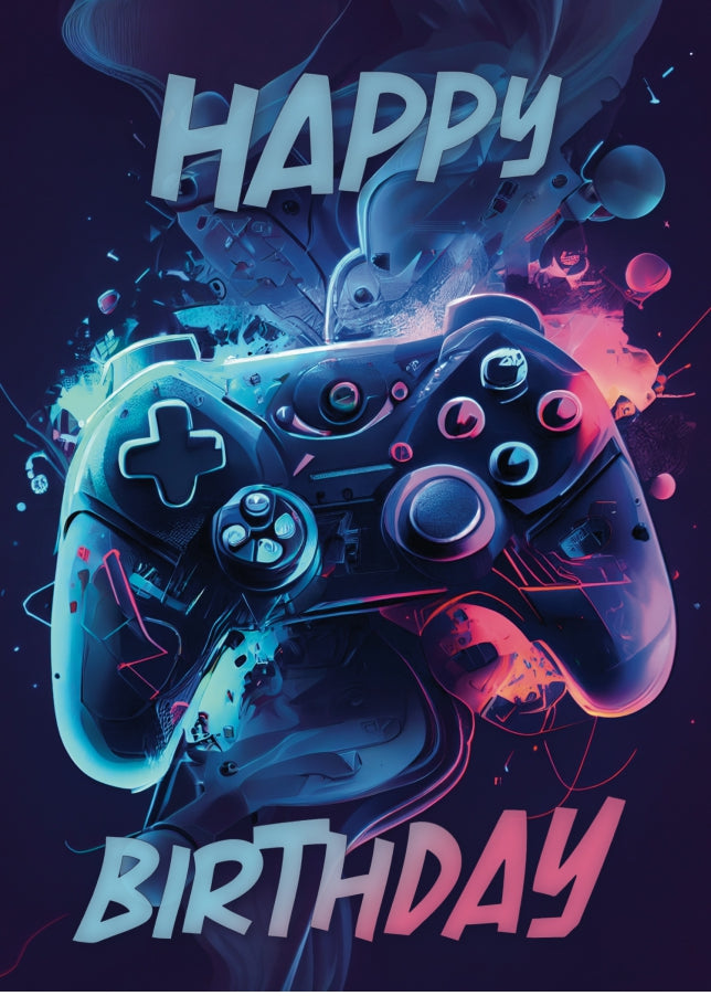 Cyberpunk Game Controller Birthday Card for Boys & Kids