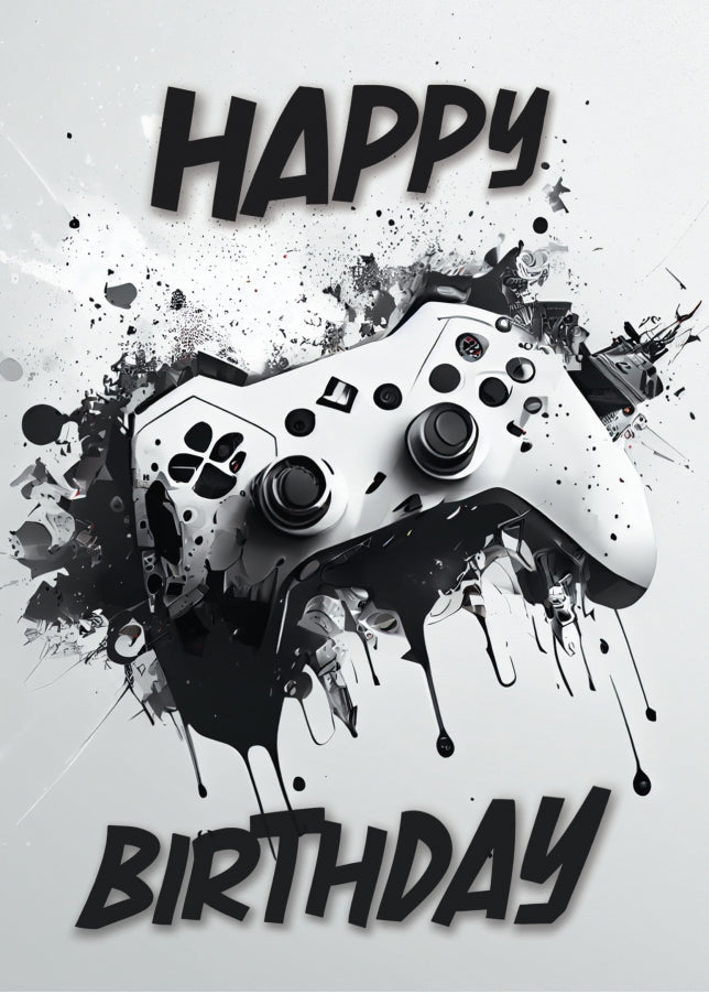 White Cyberpunk Game Controller Birthday Card for Boys & Kids