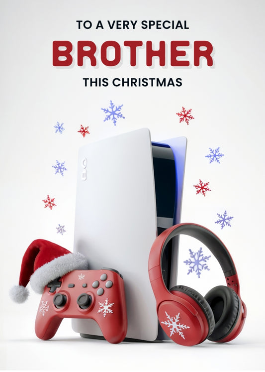 Gaming Christmas Card for Brother - Console Controller Headphones
