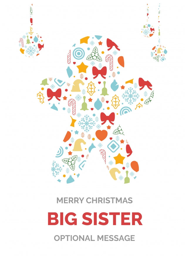 Merry Christmas Card for Big Sister - Gingerbread Man Icons