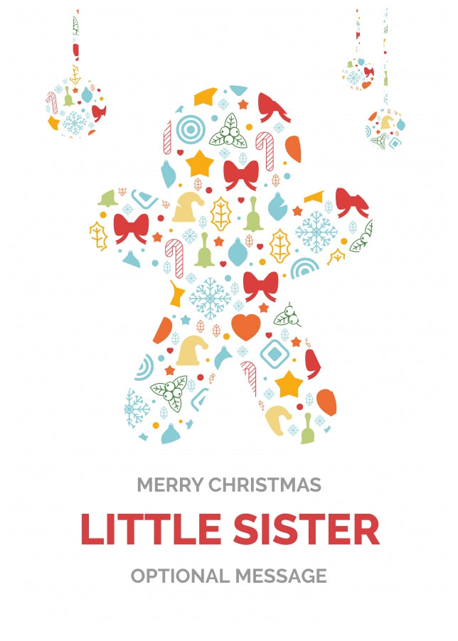 Merry Christmas Card for Little Sister - Gingerbread Man Icons