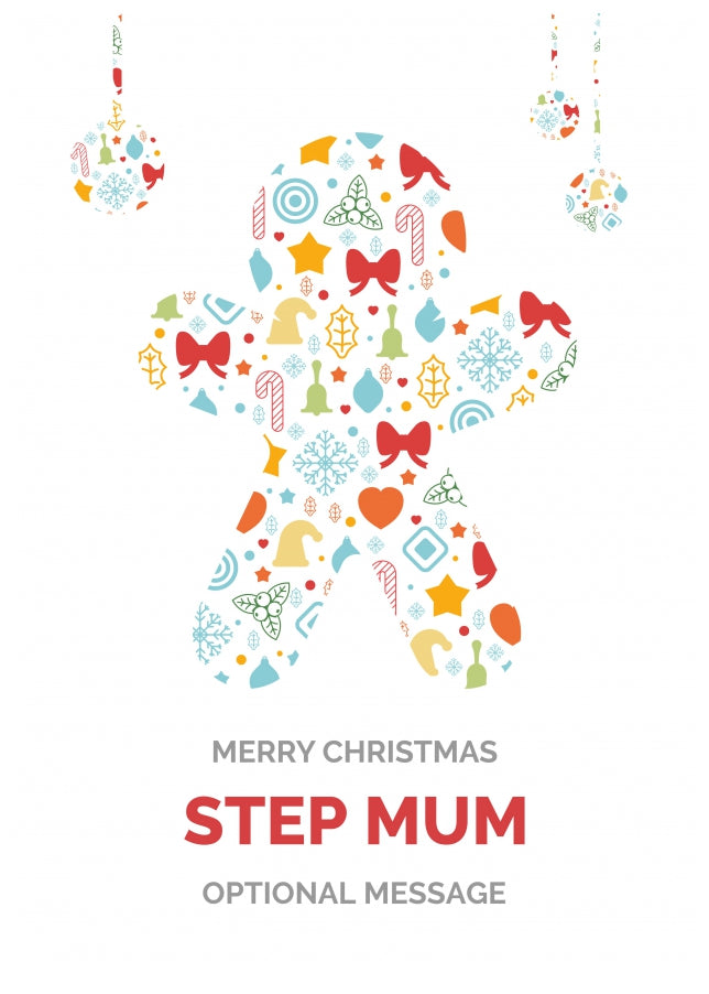 Merry Christmas Card for Step Mum - Gingerbread Man Icons